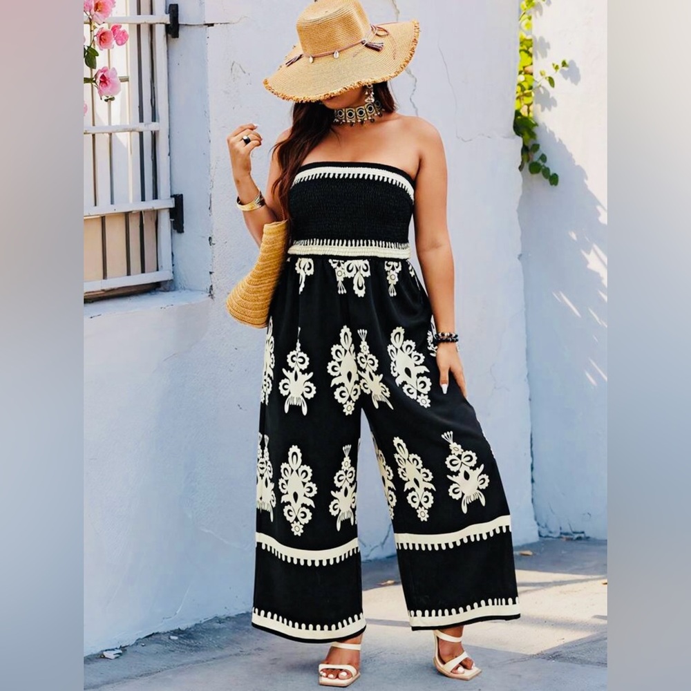 Brand New Breezaya Plus Size Women's Printed Strapless Summer Boho Jumpsuit
